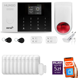HUXGO® HXA005 - Wireless security system WiFi + GSM with 9x Motion Detector & 1x Door / window sensor with Wireless Siren | Home Alarm System SET with App TUYA