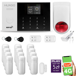 HUXGO® HXA005 - Wireless security system WiFi + GSM 4G LTE with 12x Motion Detector & 1x Door / window sensor with Wireless Siren | Home Alarm System SET with App TUYA