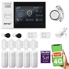 HUXGO® HXA007 - Wireless security system WiFi + GSM 4G LTE with 5x Motion Detector & 5x Door / window sensor | Home Alarm System SET with App TUYA
