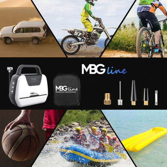 MBG line® Air Pump Car 1866 - Autokompressor 12 V mit digitaler Anzeige, LED-Licht und Adapter-Set