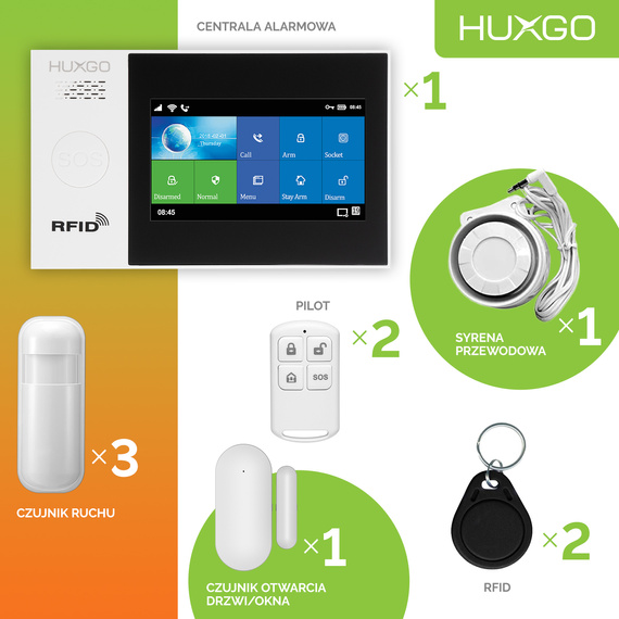 HUXGO® HXA007 - Wireless security system WiFi + GSM with 3x Motion Detector & 1x Door / window sensor | Home Alarm System SET with App TUYA