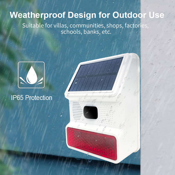 HUXGO® HXA523 Sirena de alarma inalámbrica con panel solar - Antimanipulación - Señales ópticas y acústicas 100 dB