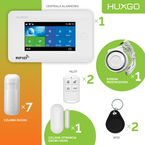 HUXGO® HXA006 - Wireless security system WiFi + GSM 4G with 7x Motion Detector & 1x Door / window sensor | Home Alarm System SET with App TUYA
