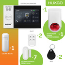HUXGO® HXA007 - Sistema de seguridad inalámbrico WiFi + GSM 4G LTE con 1x detector de movimiento y 7x sensor para puerta / ventana con sirena inalámbrica | Kit de sistema de alarma para el hogar con App TUYA