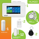 HUXGO® HXA006 - Funk Alarmanlage System WiFi + GSM 4G mit 1x Bewegungsmelder PIR & 12x Fenster und Türsensor sensor | Kabellose Alarmanlage SET mit TUYA App