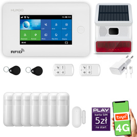 HUXGO® HXA006 - Funk Alarmanlage System WiFi + GSM 4G mit 7x Bewegungsmelder PIR & 1x Fenster und Türsensor sensor mit Drahtlose Alarmsirene | Kabellose Alarmanlage SET mit TUYA App