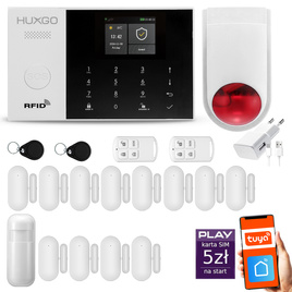 HUXGO® HXA005 - Wireless security system WiFi + GSM with 1x Motion Detector & 12x Door / window sensor with Wireless Siren | Home Alarm System SET with App TUYA