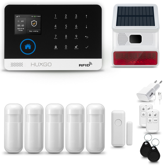 HUXGO® HXA003 - Wireless security system WiFi + GSM with 5x Motion Detector & 1x Door / window sensor with Wireless Siren | Home Alarm System SET with App TUYA