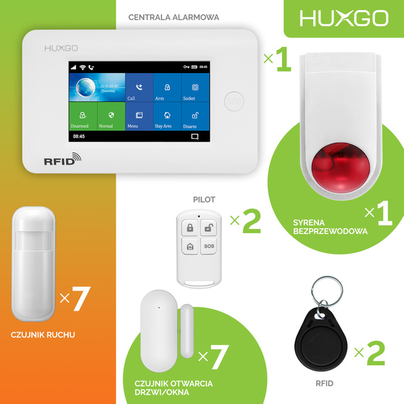 HUXGO® HXA006 - Wireless security system WiFi + GSM 4G with 7x Motion Detector & 7x Door / window sensor with Wireless Siren | Home Alarm System SET with App TUYA