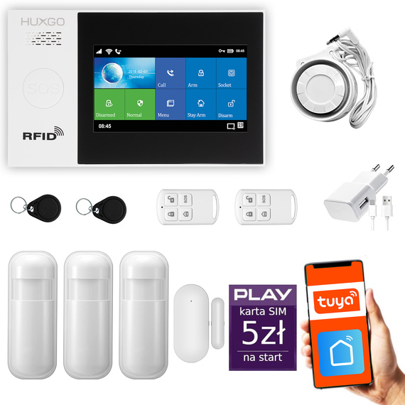 HUXGO® HXA007 - Wireless security system WiFi + GSM with 3x Motion Detector & 1x Door / window sensor | Home Alarm System SET with App TUYA
