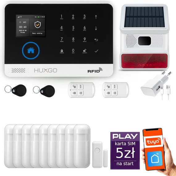 HUXGO® HXA003 - Wireless security system WiFi + GSM with 9x Motion Detector & 1x Door / window sensor with Wireless Siren | Home Alarm System SET with App TUYA