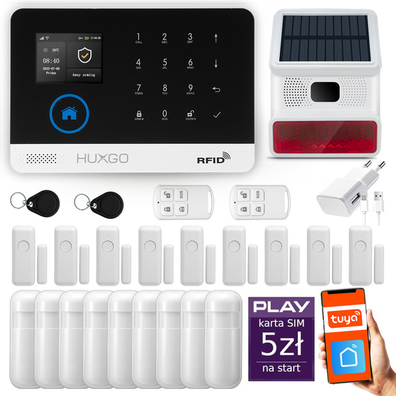 HUXGO® HXA003 - Wireless security system WiFi + GSM with 9x Motion Detector & 9x Door / window sensor with Wireless Siren | Home Alarm System SET with App TUYA