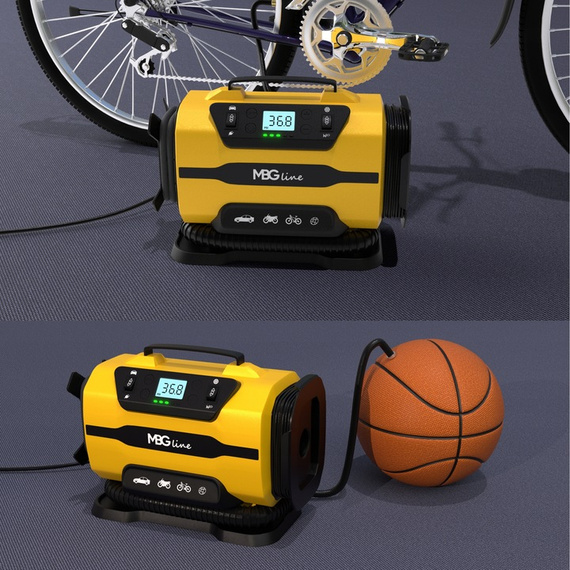 MBG Line® 845 PRO – Compresor multifunción 12V/230V con pantalla LCD, linterna LED, apagado automático y bolsa de transporte