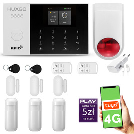 HUXGO® HXA005 - Wireless security system WiFi + GSM 4G LTE with 3x Motion Detector & 3x Door / window sensor with Wireless Siren | Home Alarm System SET with App TUYA