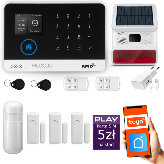 HUXGO® HXA003 - Wireless security system WiFi + GSM with 1x Motion Detector & 3x Door / window sensor with Wireless Siren | Home Alarm System SET with App TUYA