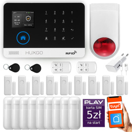 HUXGO® HXA003 - Wireless security system WiFi + GSM with 9x Motion Detector & 9x Door / window sensor with Wireless Siren | Home Alarm System SET with App TUYA
