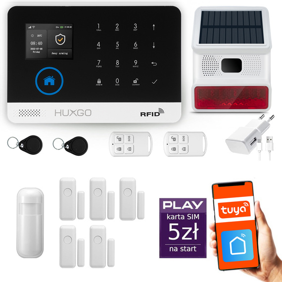 HUXGO® HXA003 - Wireless security system WiFi + GSM with 1x Motion Detector & 5x Door / window sensor with Wireless Siren | Home Alarm System SET with App TUYA
