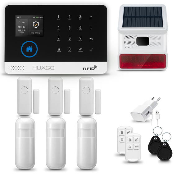HUXGO® HXA003 - Wireless security system WiFi + GSM with 3x Motion Detector & 3x Door / window sensor with Wireless Siren | Home Alarm System SET with App TUYA