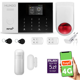 HUXGO® HXA005 - Wireless security system WiFi + GSM 4G LTE with 1x Motion Detector & 1x Door / window sensor with Wireless Siren | Home Alarm System SET with App TUYA
