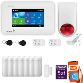 HUXGO® HXA006 - Système de sécurité sans fil Wi-Fi + GSM avec 7x Détecteur de Mouvement & 1x Détecteur pour porte et fenêtre avec Sirène sans fil | Système d'alarme domestique avec l'application TUYA