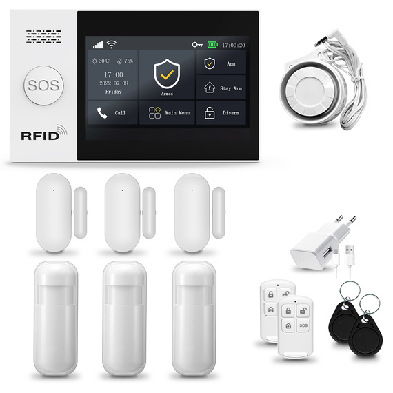 HUXGO® HXA007 - Sistema di allarme wireless WiFi + GSM con 3x Rilevatore di movimento & 3x Sensore per porte e finestre | Allarme casa senza fili Kit con app TUYA