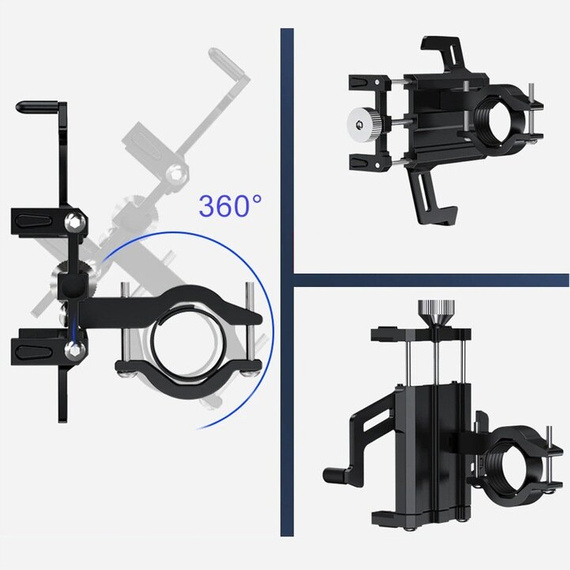 MBG line® BM PRO MH29A - Aluminum universal phone holder for bike, scooter, motorcycle with 360 Rotates