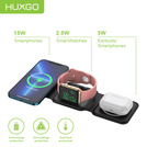 HUXGO® Stazione di ricarica Mag-Safe per telefono cellulare, iPhone e smartwatch, caricatore wireless, magnetica pieghevole 3-in-1, stazione di ricarica portatile con protezione da sovraccarico - BY-MF82_B Nero