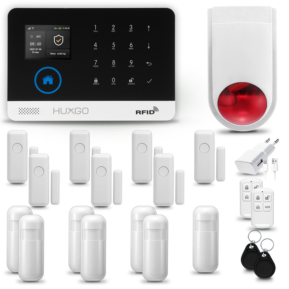 HUXGO® HXA003 - Wireless security system WiFi + GSM with 7x Motion Detector & 7x Door / window sensor with Wireless Siren | Home Alarm System SET with App TUYA