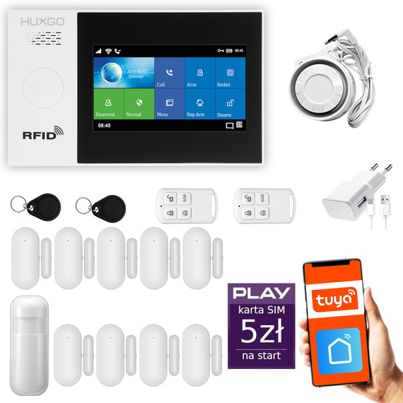 HUXGO® HXA007 - Wireless security system WiFi + GSM with 1x Motion Detector & 9x Door / window sensor | Home Alarm System SET with App TUYA