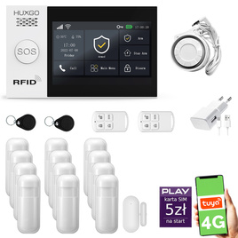 HUXGO® HXA007 - Wireless security system WiFi + GSM 4G LTE with 12x Motion Detector & 1x Door / window sensor | Home Alarm System SET with App TUYA