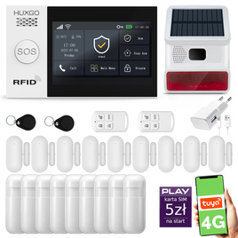 HUXGO® HXA007 - Wireless security system WiFi + GSM 4G LTE with 9x Motion Detector & 9x Door / window sensor with Wireless Siren | Home Alarm System SET with App TUYA