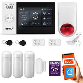 HUXGO® HXA007 - Wireless security system WiFi + GSM with 3x Motion Detector & 1x Door / window sensor with Wireless Siren | Home Alarm System SET with App TUYA