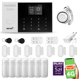 HUXGO® HXA005 - Wireless security system WiFi + GSM 4G LTE with 7x Motion Detector & 7x Door / window sensor | Home Alarm System SET with App TUYA
