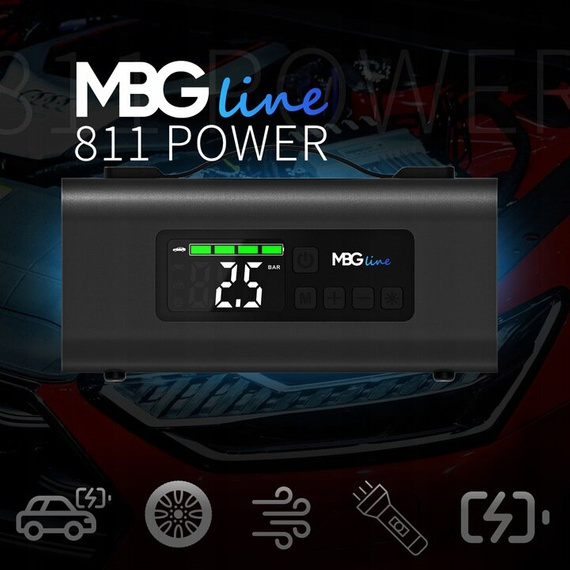 MBG Line® 811 Power – Avviatore multifunzione con compressore, pompa ad aria, torcia e powerbank PD30W
