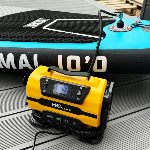 MBG Line® 845 PRO – Compresseur d’air multifonction 12V/230V avec gonfleur, lampe LED, arrêt automatique et sac de transport