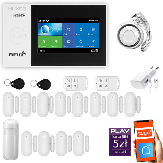 HUXGO® HXA007 - Wireless security system WiFi + GSM with 1x Motion Detector & 12x Door / window sensor | Home Alarm System SET with App TUYA