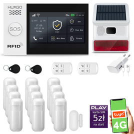 HUXGO® HXA007 - Wireless security system WiFi + GSM 4G LTE with 12x Motion Detector & 1x Door / window sensor with Wireless Siren | Home Alarm System SET with App TUYA