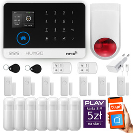 HUXGO® HXA003 - Wireless security system WiFi + GSM with 7x Motion Detector & 7x Door / window sensor with Wireless Siren | Home Alarm System SET with App TUYA
