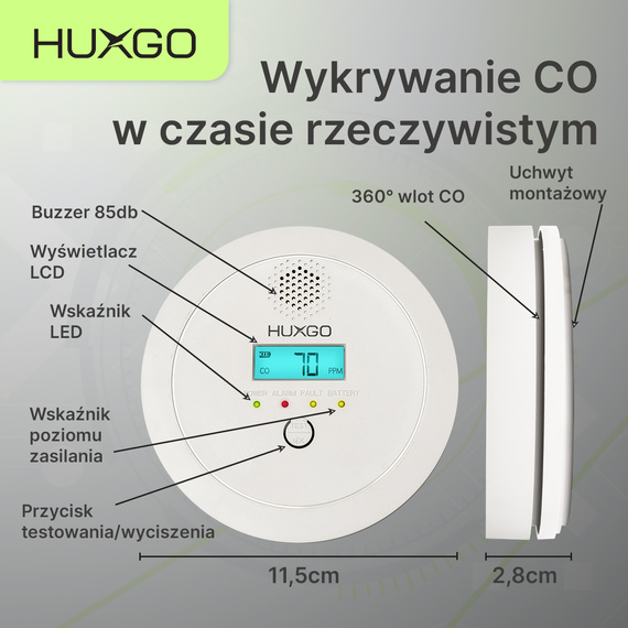 HUXGO® HXAC03 - Détecteur de monoxyde de carbone - Détecteur CO
