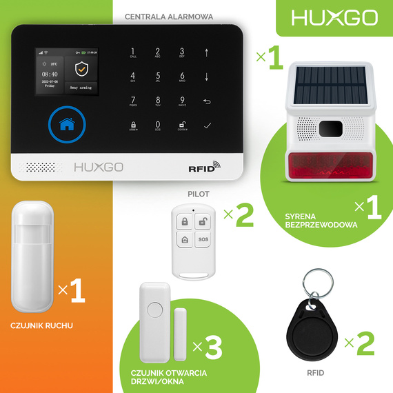 HUXGO® HXA003 - Wireless security system WiFi + GSM with 1x Motion Detector & 3x Door / window sensor with Wireless Siren | Home Alarm System SET with App TUYA