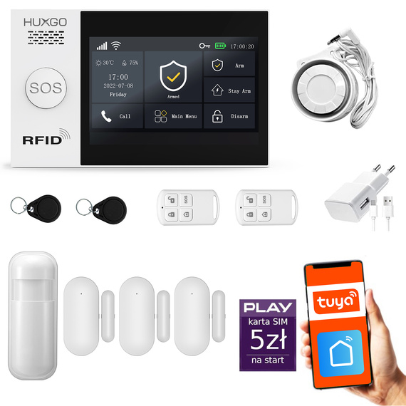 HUXGO® HXA007 - Funk Alarmanlage System WiFi + GSM mit 1x Bewegungsmelder PIR & 3x Fenster und Türsensor sensor | Kabellose Alarmanlage SET mit TUYA App