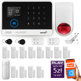 HUXGO® HXA003 - Wireless security system WiFi + GSM with 1x Motion Detector & 12x Door / window sensor with Wireless Siren | Home Alarm System SET with App TUYA