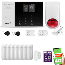 HUXGO® HXA005 - Wireless security system WiFi + GSM 4G LTE with 7x Motion Detector & 1x Door / window sensor with Wireless Siren | Home Alarm System SET with App TUYA