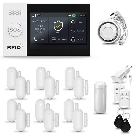 HUXGO® HXA007 - Wireless security system WiFi + GSM with 1x Motion Detector & 12x Door / window sensor | Home Alarm System SET with App TUYA