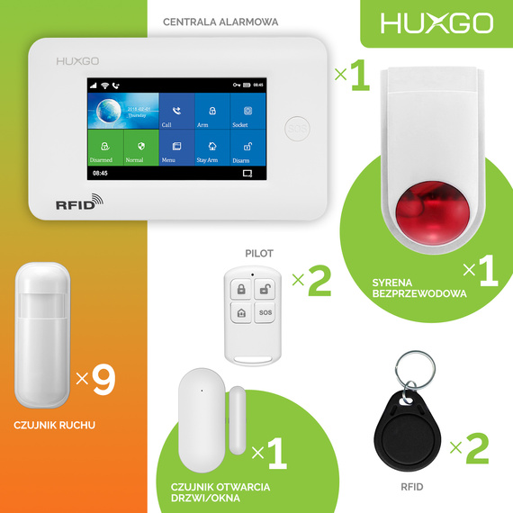 HUXGO® HXA006 - Wireless security system WiFi + GSM 4G with 9x Motion Detector & 1x Door / window sensor with Wireless Siren | Home Alarm System SET with App TUYA