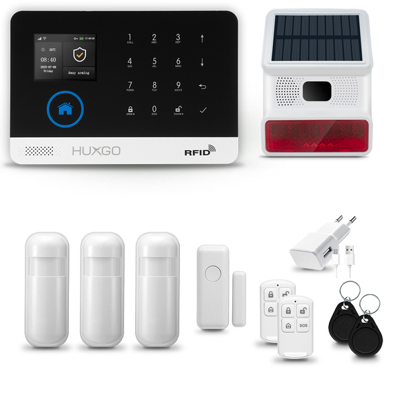 HUXGO® HXA003 - Wireless security system WiFi + GSM with 3x Motion Detector & 1x Door / window sensor with Wireless Siren | Home Alarm System SET with App TUYA