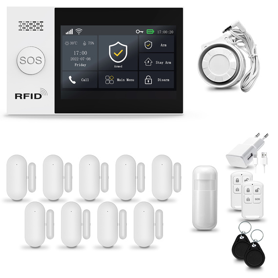 HUXGO® HXA007 - Wireless security system WiFi + GSM with 1x Motion Detector & 9x Door / window sensor | Home Alarm System SET with App TUYA