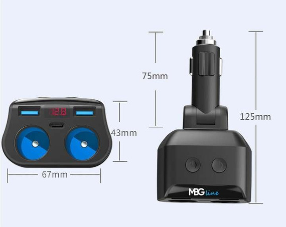 MBG line® HC69PD - Multiprise pour allume-cigare avec voltmètre et chargeur 2 x USB QC3.0
