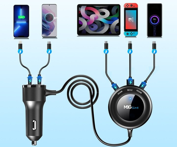 MBG line® C78 PRO - Cargador rápido para coche - Cargador multipuerto para encendedor de cigarrillos con 5 puertos USB