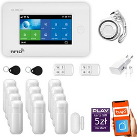 HUXGO® HXA006 - Système de sécurité sans fil Wi-Fi + GSM avec 12x Détecteur de Mouvement & 1x Détecteur pour porte et fenêtre |  Système d'alarme domestique avec l'application TUYA